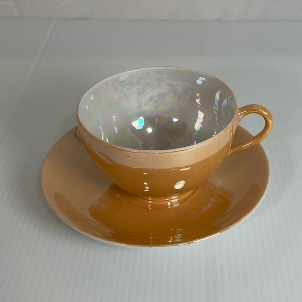 Vintage Japanese Peach Lusterware Porcelain  Teacups Cup & Saucer Set